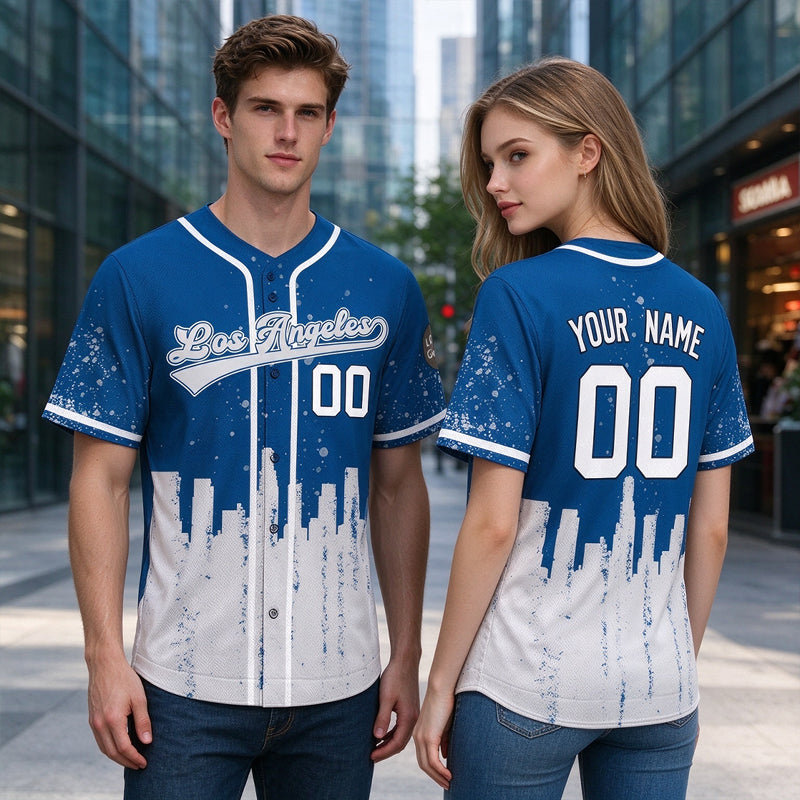 Custom Embroidered Los Angeles City Skyline Baseball Jersey, Hip-Hop Inkjet Design, Personalized Your Name & Number