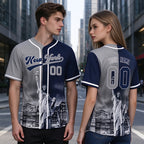 Custom Embroidered New York City Skyline Baseball Jersey, Hip-Hop Two-tone Design, Personalized Your Name & Number