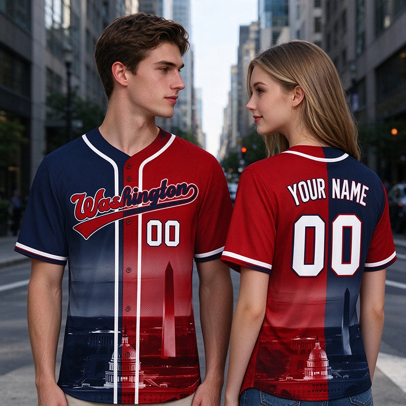 Custom Embroidered Washington City Skyline Baseball Jersey, Hip-Hop Two-tone Design, Personalized Your Name & Number