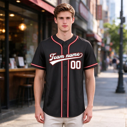 Custom Embroidered Black White Red Baseball Jersey, Personalized Baseball Sports Uniform For  Men Women Youth Boy