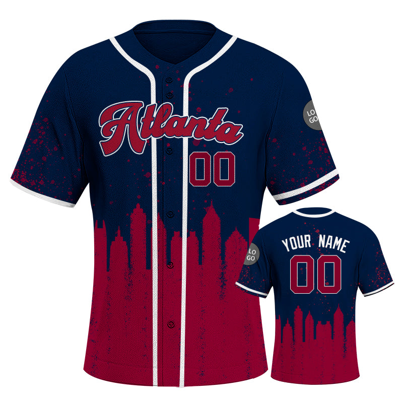 Custom Embroidered Atlanta City Skyline Baseball Jersey, Hip-Hop Inkjet Design, Personalized Your Name & Number