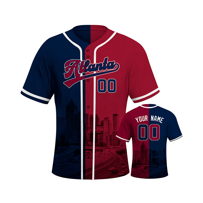 Custom Embroidered Atlanta City Skyline Baseball Jersey, Hip-Hop Two-tone Design, Personalized Your Name & Number