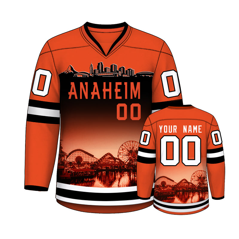 Custom Embroidered Anaheim City Skyline Hockey Jersey for Fans Men,Women,Youth Gifts, Personalized Your Name & Number & Logo S-5XL