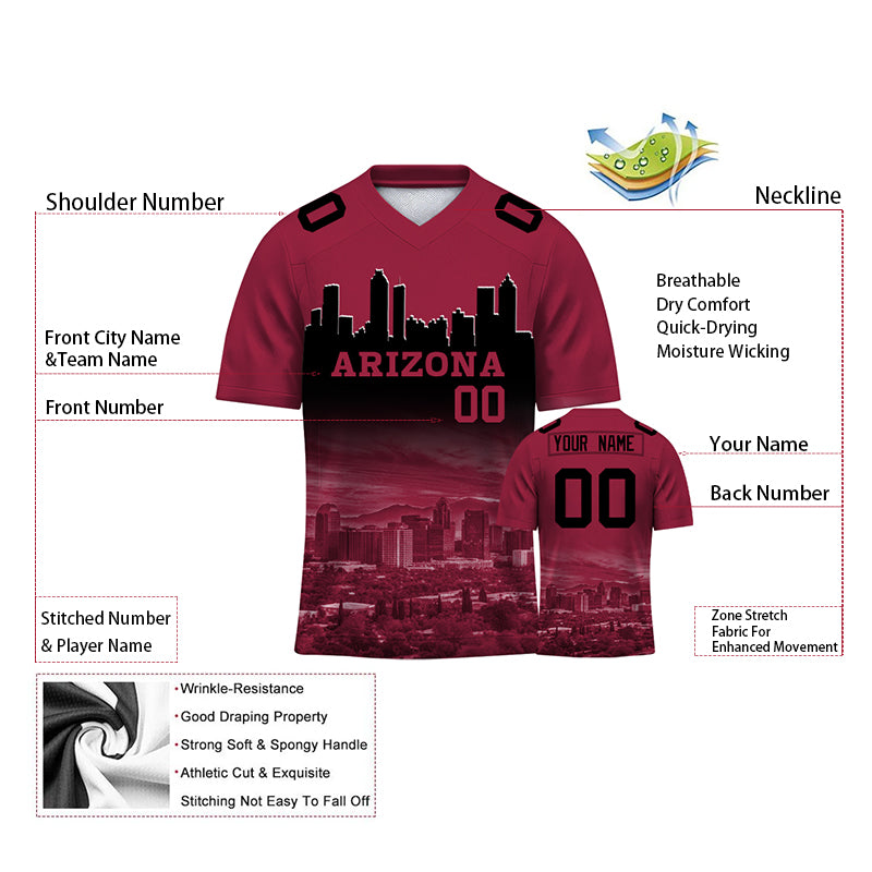 Custom Embroidered Arizona City Skyline Football Jersey, Personalized Football Sports T-Shirts For Men Women Youth Boy