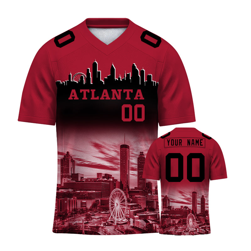 Custom Embroidered Atlanta City Skyline Football Jersey, Personalized Football Sports T-Shirts For Men Women Youth Boy