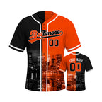 Custom Embroidered Baltimore City Skyline Baseball Jersey, Hip-Hop Two-tone Design, Personalized Your Name & Number