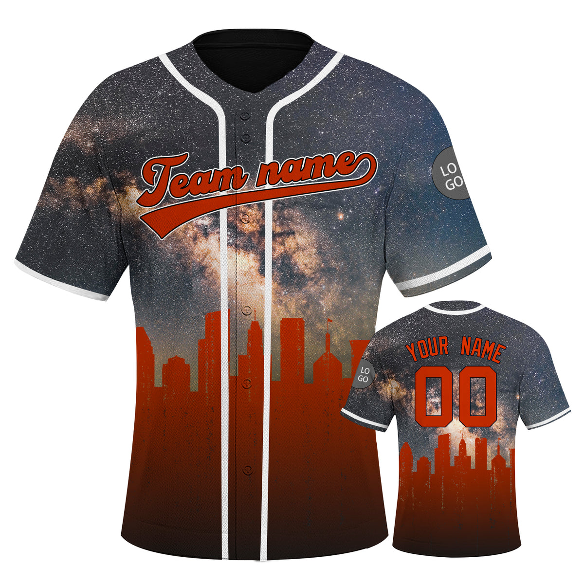 Custom Embroidered BALTIMORE City Skyline Baseball Jersey, Hip-Hop Galaxy Design, Personalized Your Name & Number
