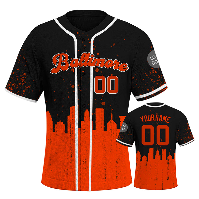 Custom Embroidered Baltimore City Skyline Baseball Jersey, Hip-Hop Inkjet Design, Personalized Your Name & Number