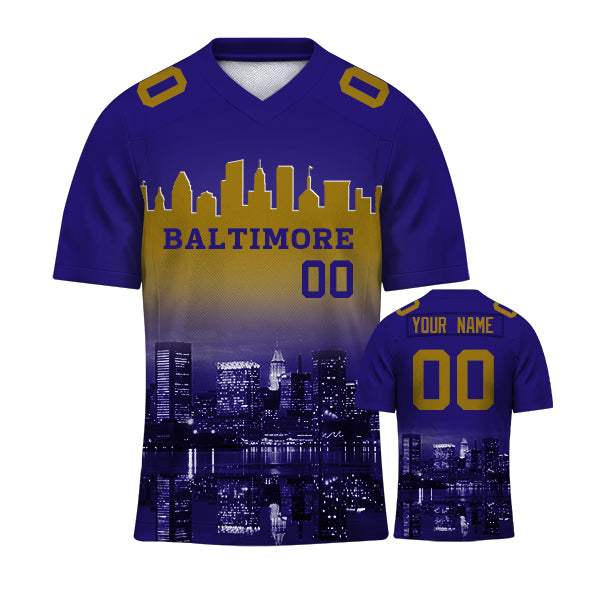 Custom Embroidered Baltimore City Skyline Football Jersey, Personalized Football Sports T-Shirts For Men Women Youth Boy