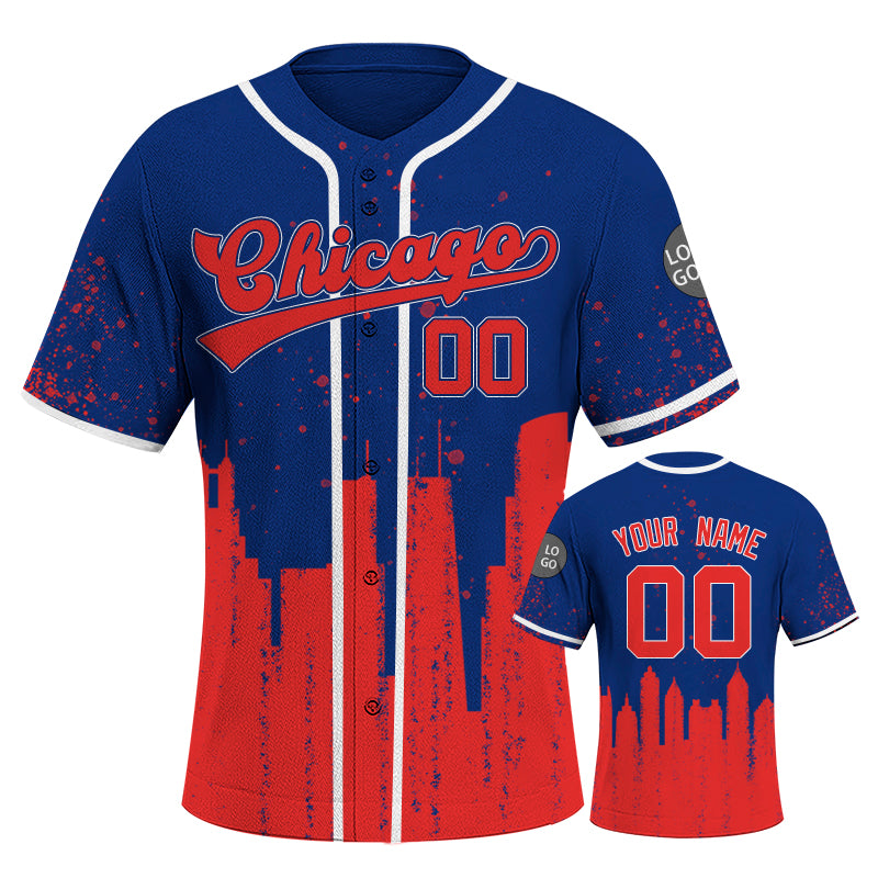 Custom Embroidered Chicago City Skyline Baseball Jersey, Hip-Hop Inkjet Design, Personalized Your Name & Number