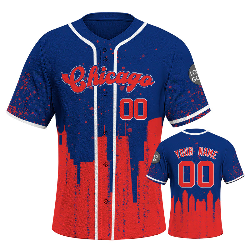 Custom Embroidered Chicago City Skyline Baseball Jersey, Hip-Hop Inkjet Design, Personalized Your Name & Number
