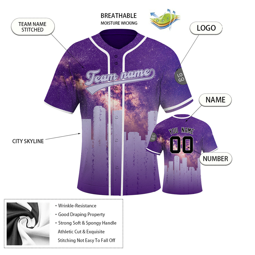Custom Embroidered COLORADO City Skyline Baseball Jersey, Hip-Hop Galaxy Design, Personalized Your Name & Number