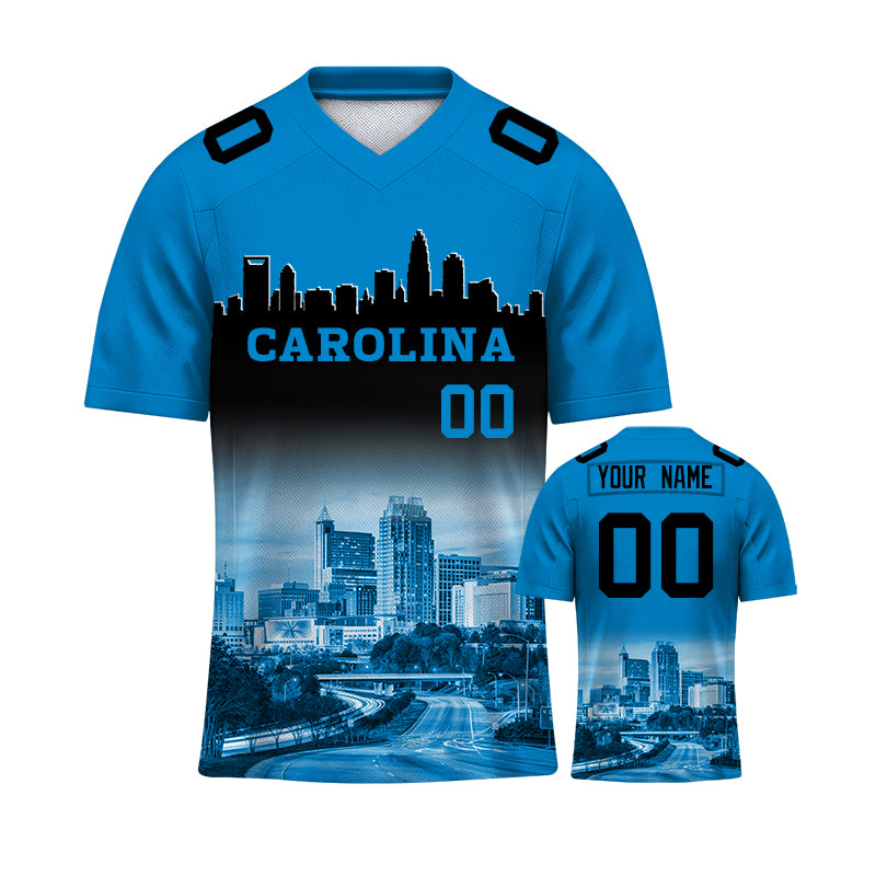 Custom Embroidered Carolina City Skyline Football Jersey, Personalized Football Sports T-Shirts For Men Women Youth Boy