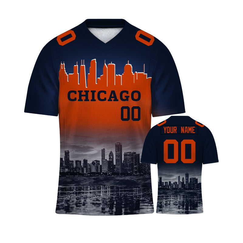 Custom Embroidered Chicago City Skyline Football  Jersey, Personalized Football Sports T-Shirts For Men Women Youth Boy