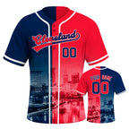 Custom Embroidered Cleveland City Skyline Baseball Jersey, Hip-Hop Two-tone Design, Personalized Your Name & Number