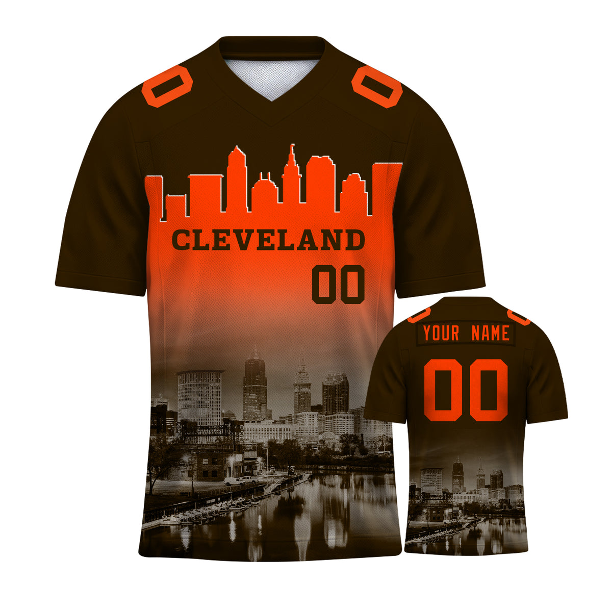 Custom Embroidered Cleveland City Skyline Football Jersey, Personalized Football Sports T-Shirts For Men Women Youth Boy