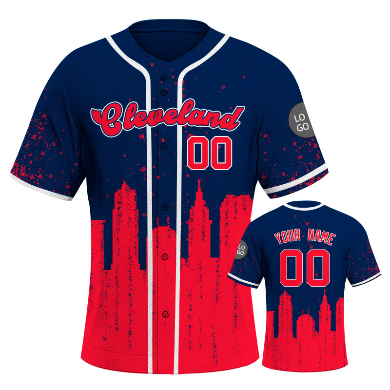 Custom Embroidered Cleveland City Skyline Baseball Jersey, Hip-Hop Inkjet Design, Personalized Your Name & Number
