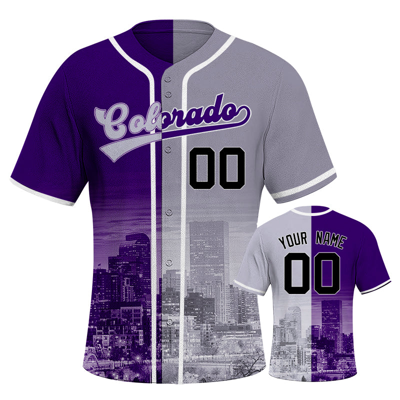 Custom Embroidered Colorado City Skyline Baseball Jersey, Hip-Hop Two-tone Design, Personalized Your Name & Number