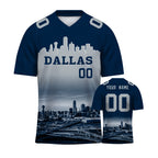 Custom Embroidered Dallas City Skyline Football Jersey, Personalized Football Sports T-Shirts For Men Women Youth Boy