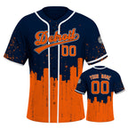 Custom Embroidered Detroit City Skyline Baseball Jersey, Hip-Hop Inkjet Design, Personalized Your Name & Number