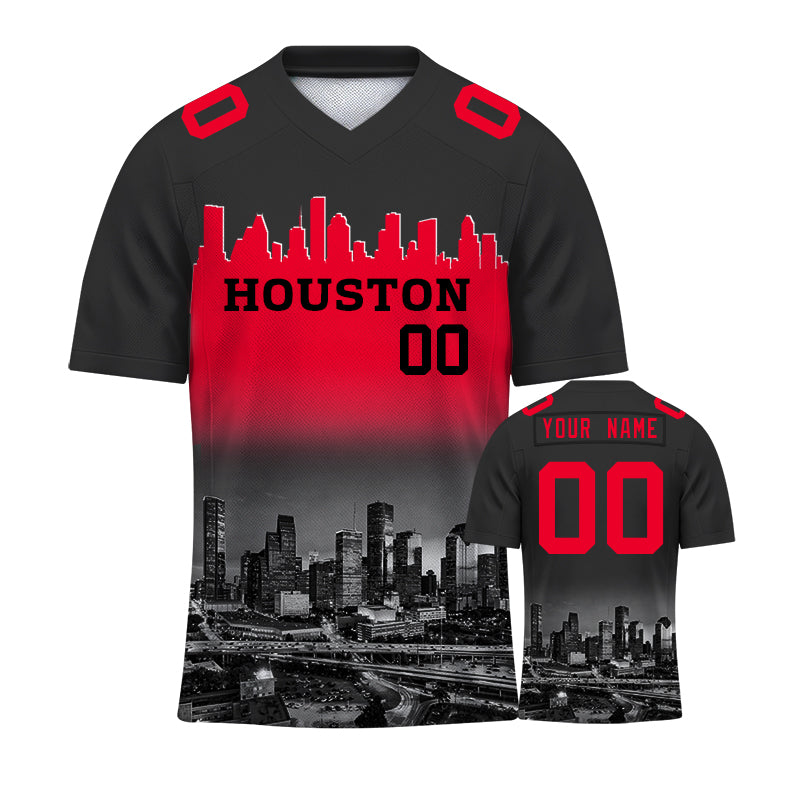 Custom Embroidered Houston City Skyline Football Jersey, Personalized Football Sports T-Shirts For Men Women Youth Boy