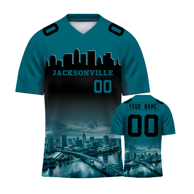 Custom Embroidered Jacksonville City Skyline Football Jersey, Personalized Football Sports T-Shirts For Men Women Youth Boy