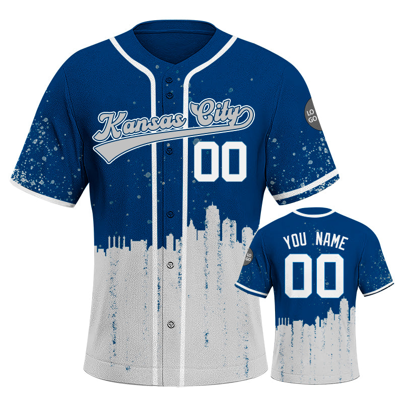 Custom Embroidered Kansas City Skyline Baseball Jersey, Hip-Hop Inkjet Design, Personalized Your Name & Number