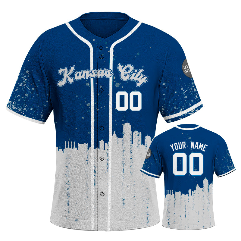 Custom Embroidered Kansas City Skyline Baseball Jersey, Hip-Hop Inkjet Design, Personalized Your Name & Number