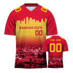 Custom Embroidered Kansas City Skyline Football Jersey, Personalized Football Sports T-Shirts For Men Women Youth Boy
