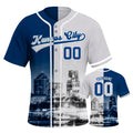 Custom Embroidered Kansas City Skyline Baseball Jersey, Hip-Hop Two-tone Design, Personalized Your Name & Number