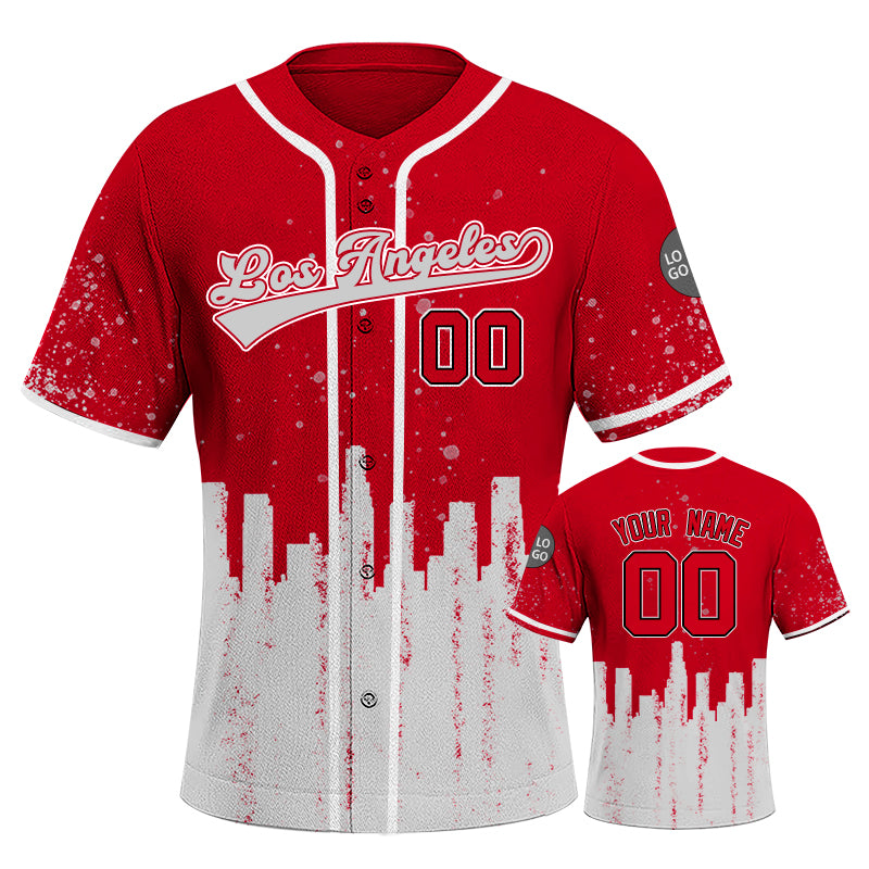 Custom Embroidered Los Angeles City Skyline Baseball Jersey, Hip-Hop Inkjet Design, Personalized Your Name & Number