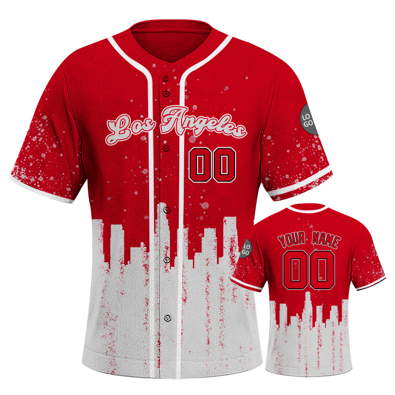Custom Embroidered Los Angeles City Skyline Baseball Jersey, Hip-Hop Inkjet Design, Personalized Your Name & Number