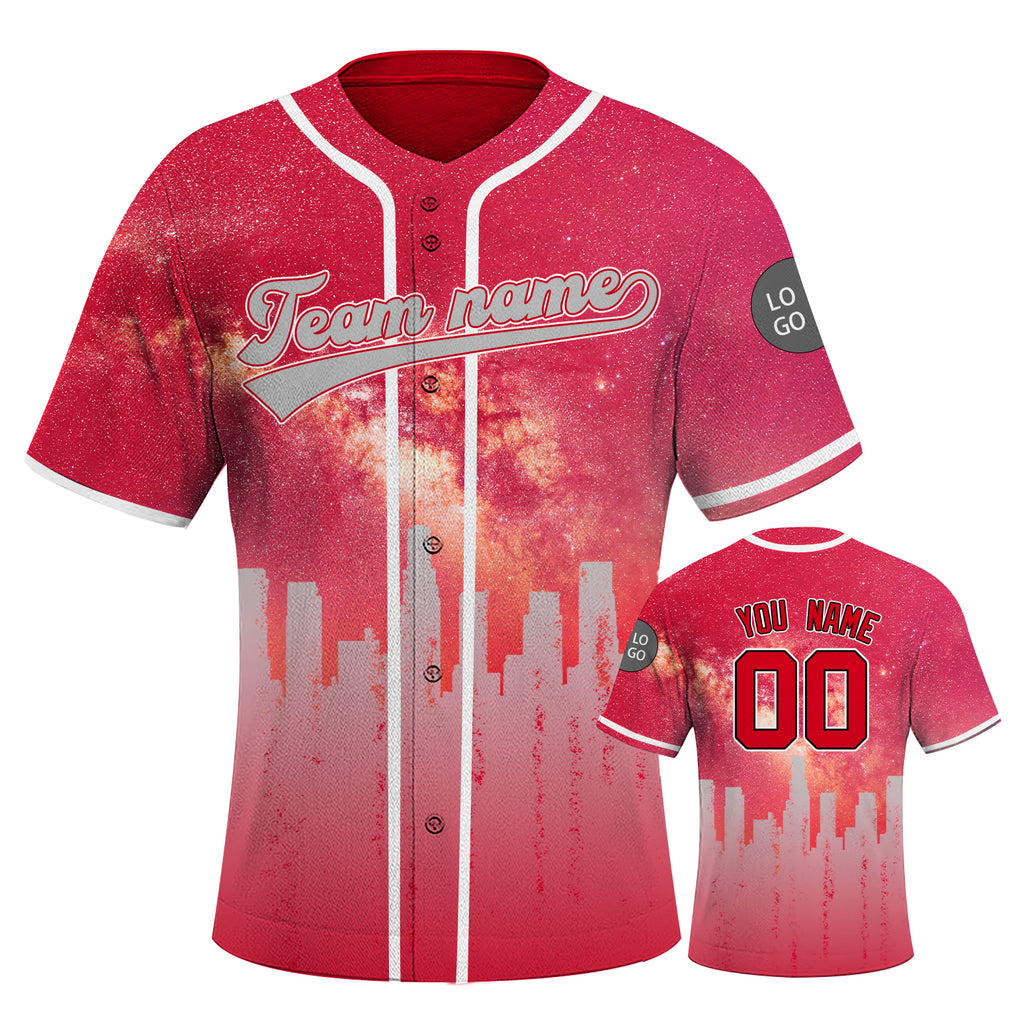 Custom Embroidered LOS ANGELES City Skyline Baseball Jersey, Hip-Hop Galaxy Design, Personalized Your Name & Number
