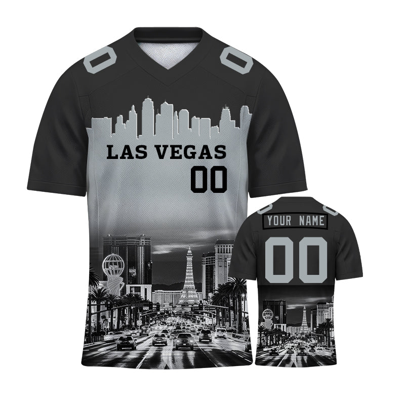 Custom Embroidered Las Vegas City Skyline Football Jersey, Personalized Football Sports T-Shirts For Men Women Youth Boy