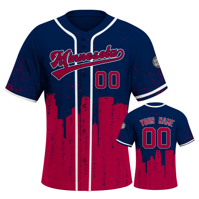 Custom Embroidered Minnesota City Skyline Baseball Jersey, Hip-Hop Inkjet Design, Personalized Your Name & Number