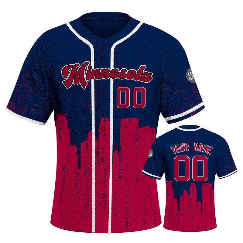 Custom Embroidered Minnesota City Skyline Baseball Jersey, Hip-Hop Inkjet Design, Personalized Your Name & Number