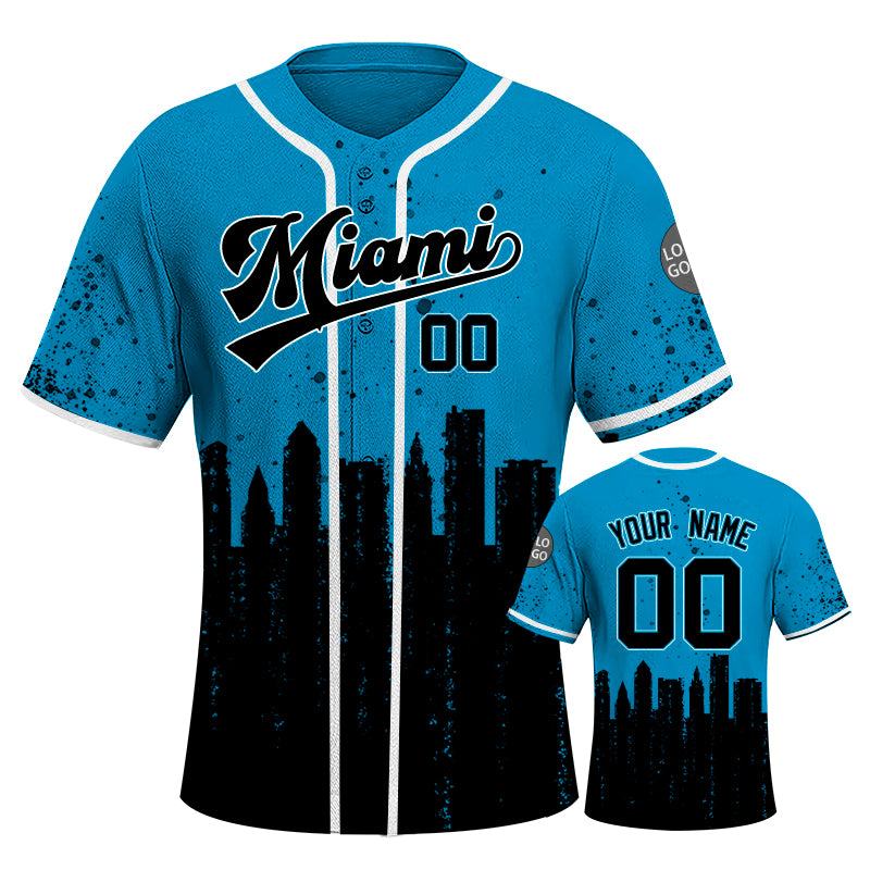 Custom Embroidered Miami City Skyline Baseball Jersey, Hip-Hop Inkjet Design, Personalized Your Name & Number