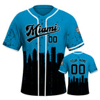 Custom Embroidered Miami City Skyline Baseball Jersey, Hip-Hop Inkjet Design, Personalized Your Name & Number