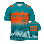 Custom Embroidered Miami City Skyline Football Jersey, Personalized Football Sports T-Shirts For Men Women Youth Boy