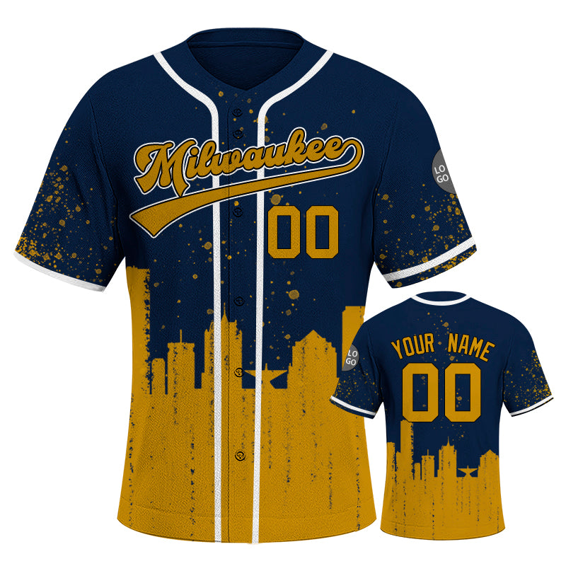 Custom Embroidered Milwaukee City Skyline Baseball Jersey, Hip-Hop Inkjet Design, Personalized Your Name & Number