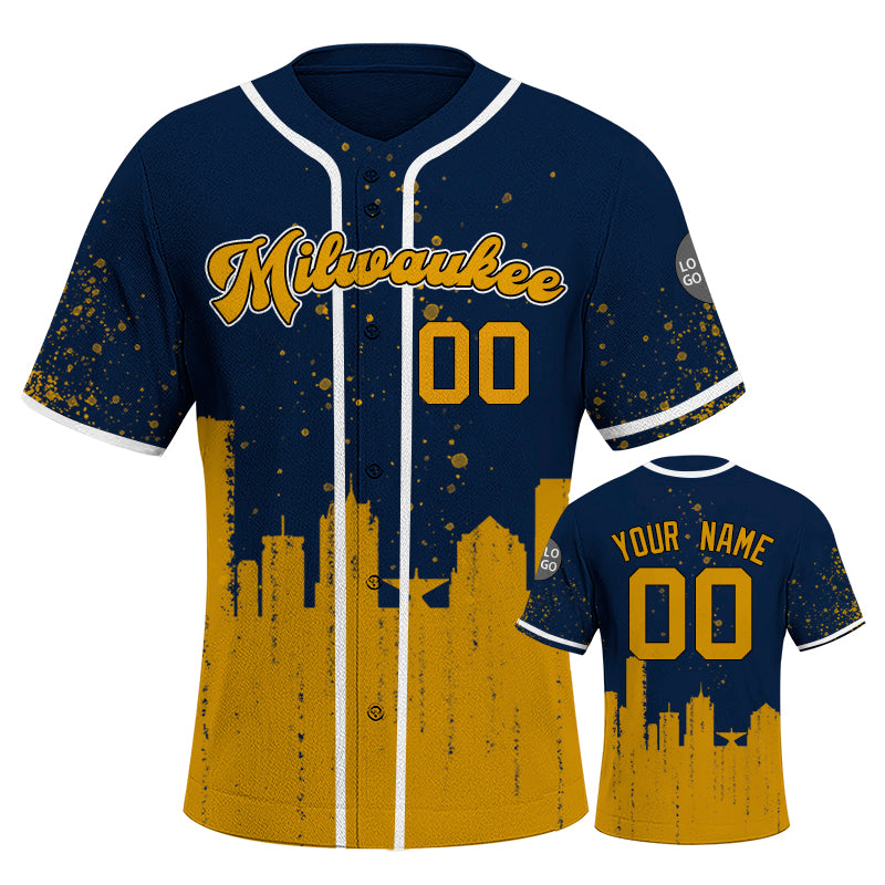 Custom Embroidered Milwaukee City Skyline Baseball Jersey, Hip-Hop Inkjet Design, Personalized Your Name & Number