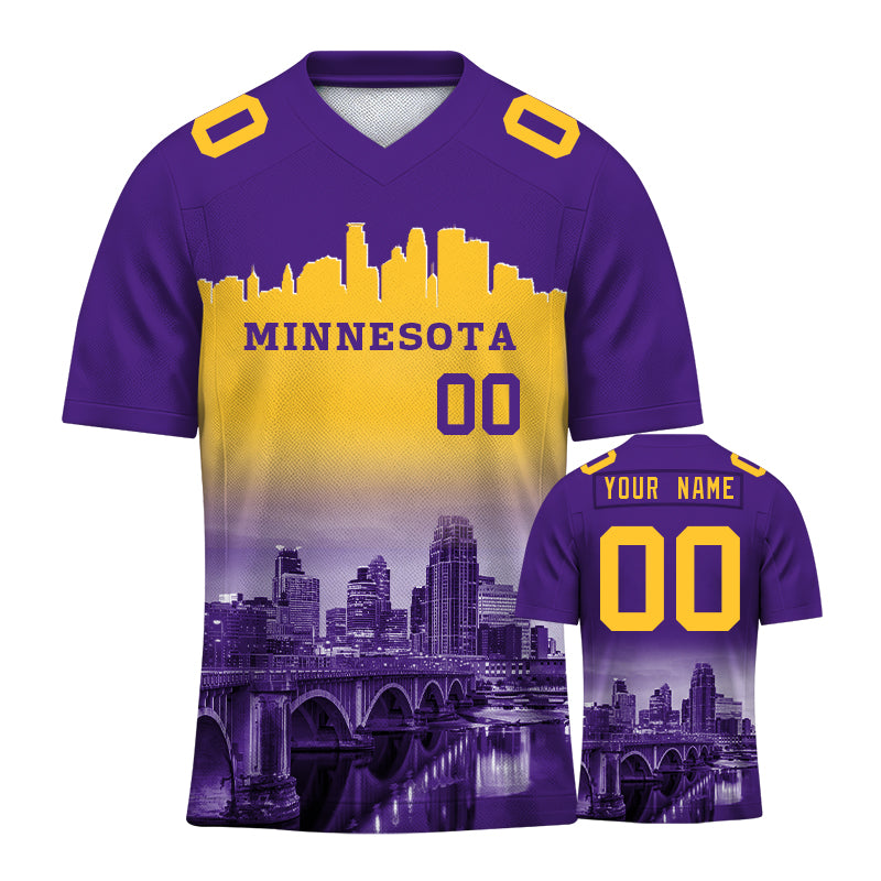 Custom Embroidered Minnesota City Skyline Football Jersey, Personalized Football Sports T-Shirts For Men Women Youth Boy