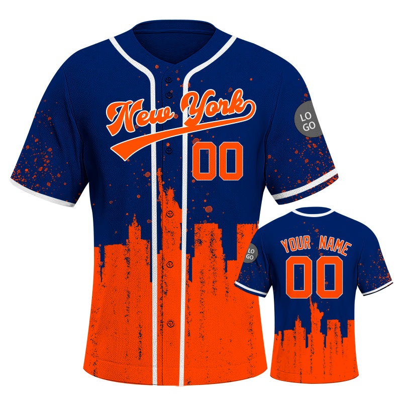 Custom Embroidered New York City Skyline Baseball Jersey, Hip-Hop Inkjet Design, Personalized Your Name & Number