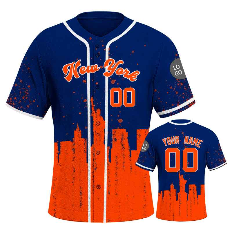 Custom Embroidered New York City Skyline Baseball Jersey, Hip-Hop Inkjet Design, Personalized Your Name & Number