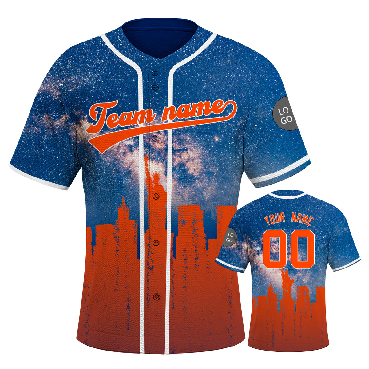 Custom Embroidered New York City Skyline Baseball Jersey, Hip-Hop Galaxy Design, Personalized Your Name & Number