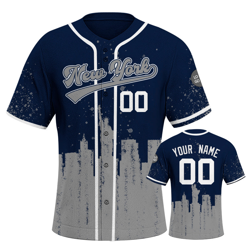 Custom Embroidered New York City Skyline Baseball Jersey, Hip-Hop Inkjet Design, Personalized Your Name & Number