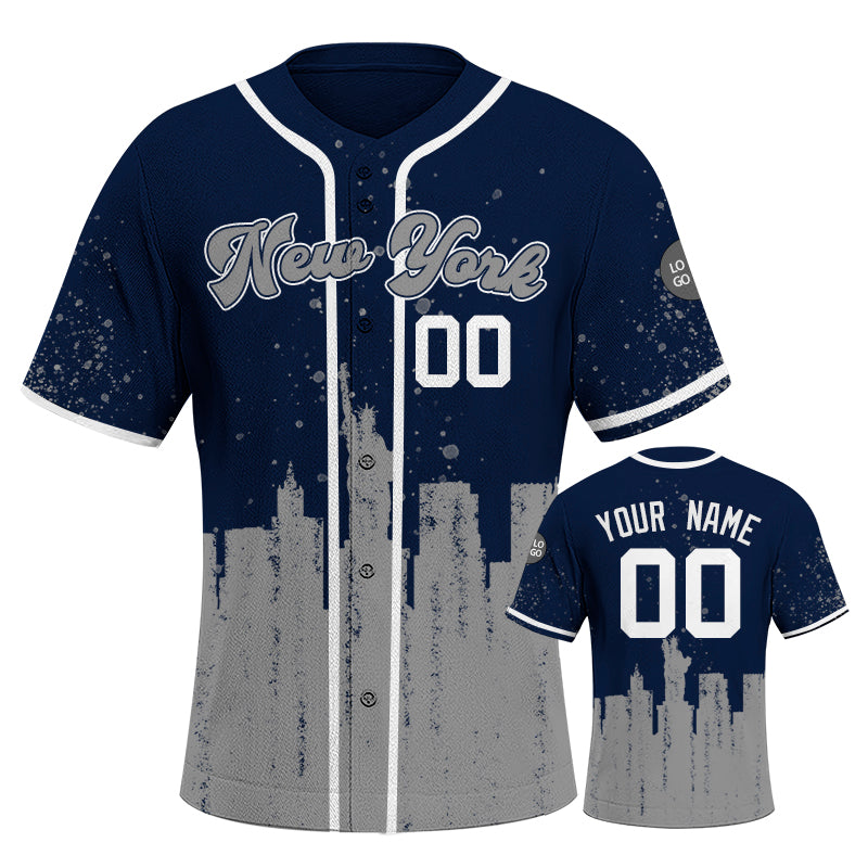 Custom Embroidered New York City Skyline Baseball Jersey, Hip-Hop Inkjet Design, Personalized Your Name & Number