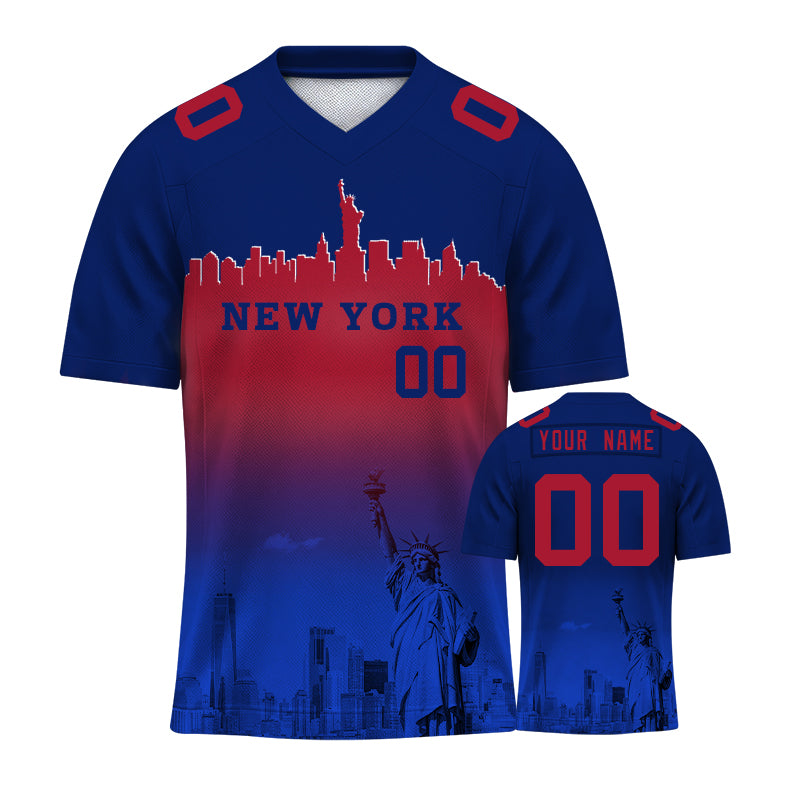 Custom Embroidered New York City Skyline Football Jersey, Personalized Football Sports T-Shirts For Men Women Youth Boy