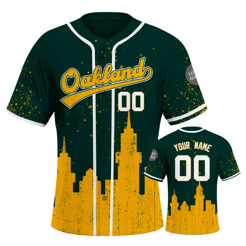Custom Embroidered Oakland City Skyline Baseball Jersey, Hip-Hop Inkjet Design, Personalized Your Name & Number