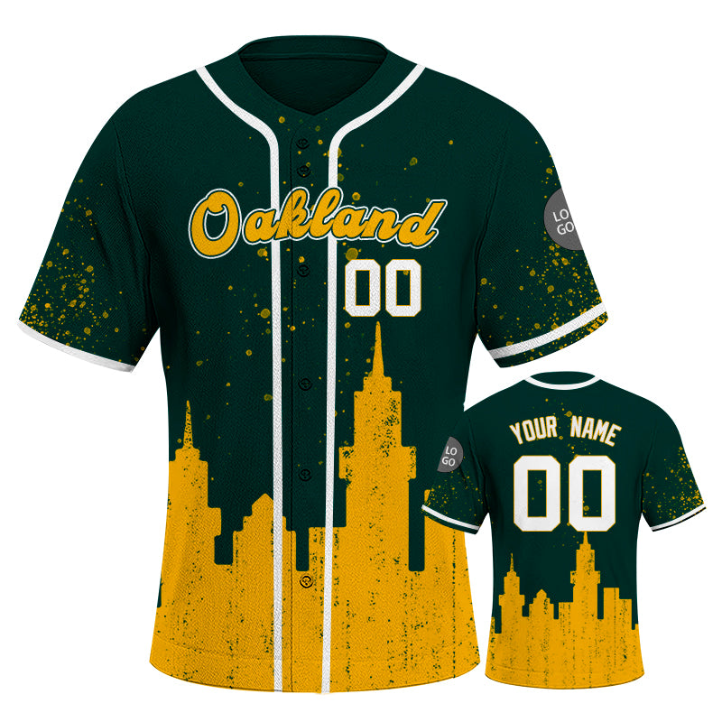 Custom Embroidered Oakland City Skyline Baseball Jersey, Hip-Hop Inkjet Design, Personalized Your Name & Number